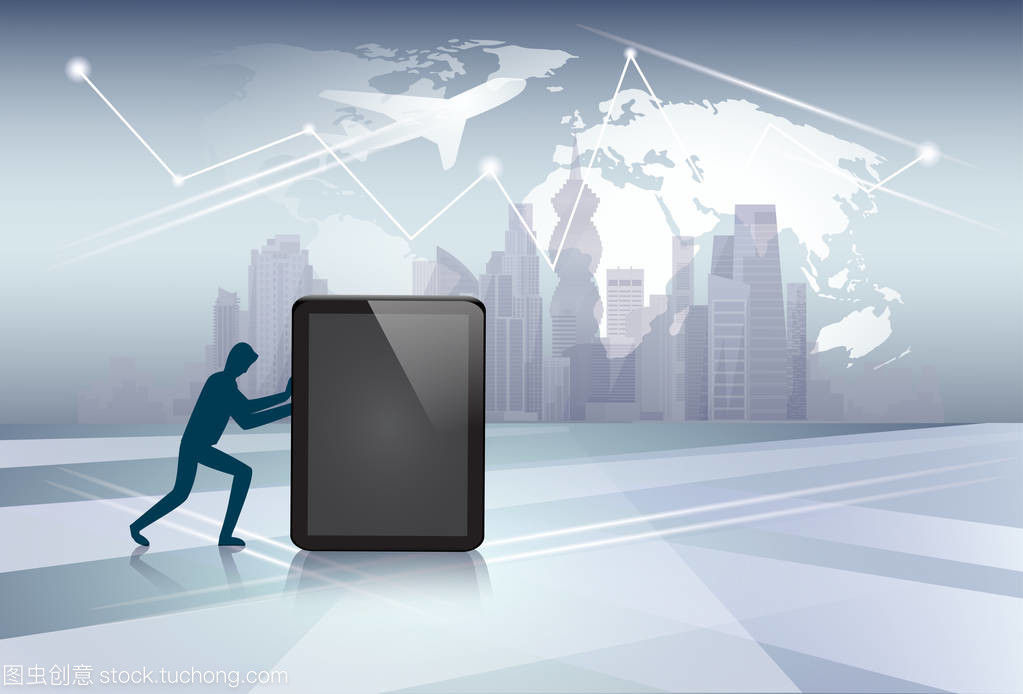 剪影業(yè)務(wù)男子推平板電腦電子產(chǎn)品網(wǎng)絡(luò)通信